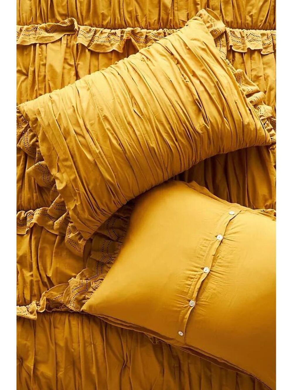 By Anthropologie Mustard Ruched Astride Voile 20x26 Pillow Sham Ruffle